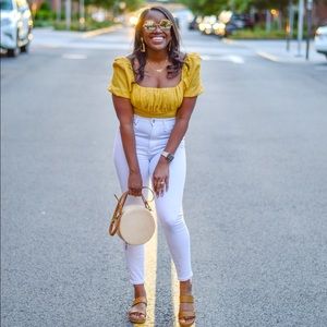 Yellow Square Neck Crop Top